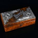 An Edwardian silver-mounted crocodile skin jewel box, hallmarks Birmingham 1905, length 19cm All