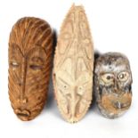 3 carved wood Tribal masks, largest length 47cm