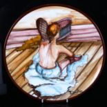 A Spanish pottery plaque, with hand painted study of a ballet dancer, after Toulouse Lautrec,