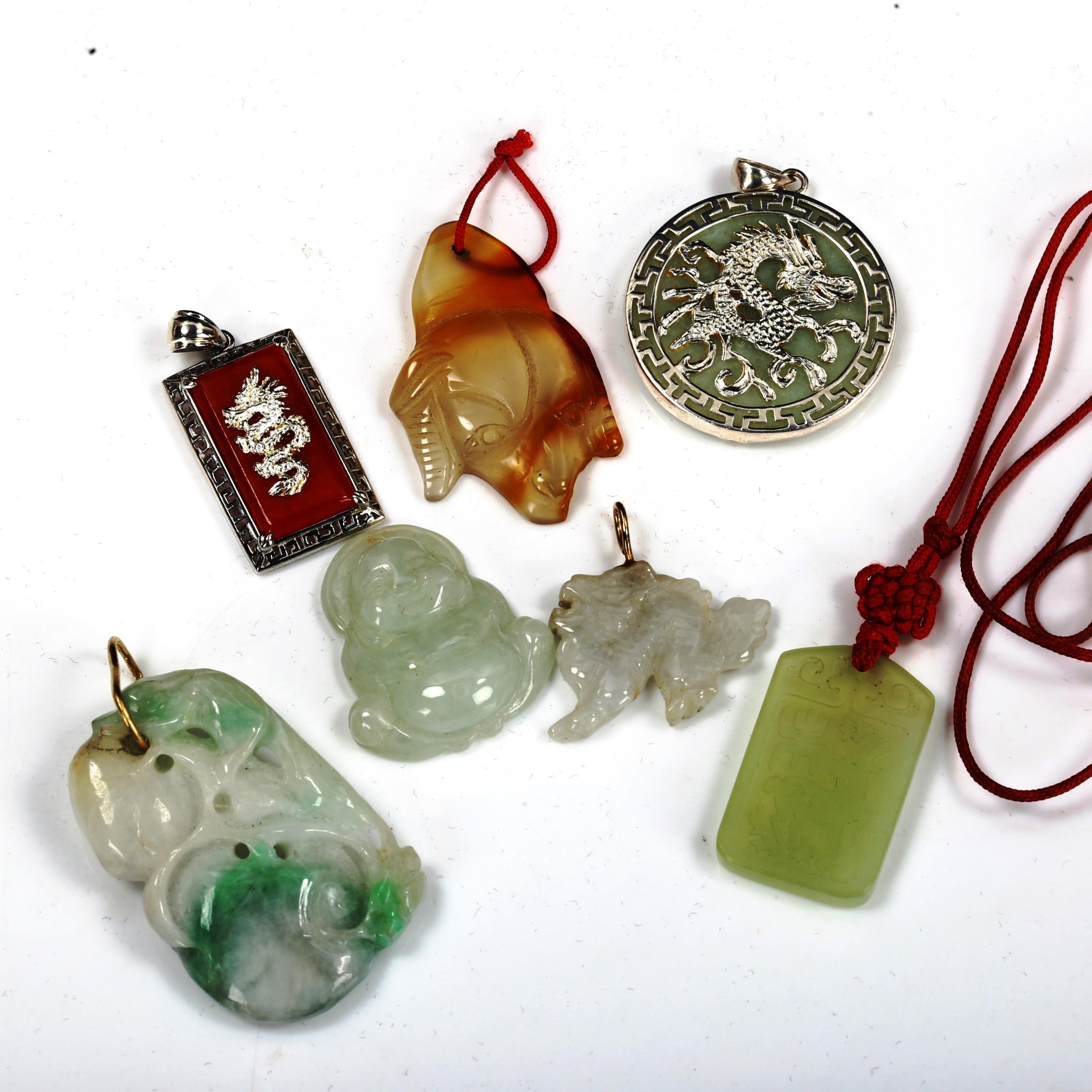 Various jade pendants, largest length 46.3mm, 71.3g total (7) No damage or repairs