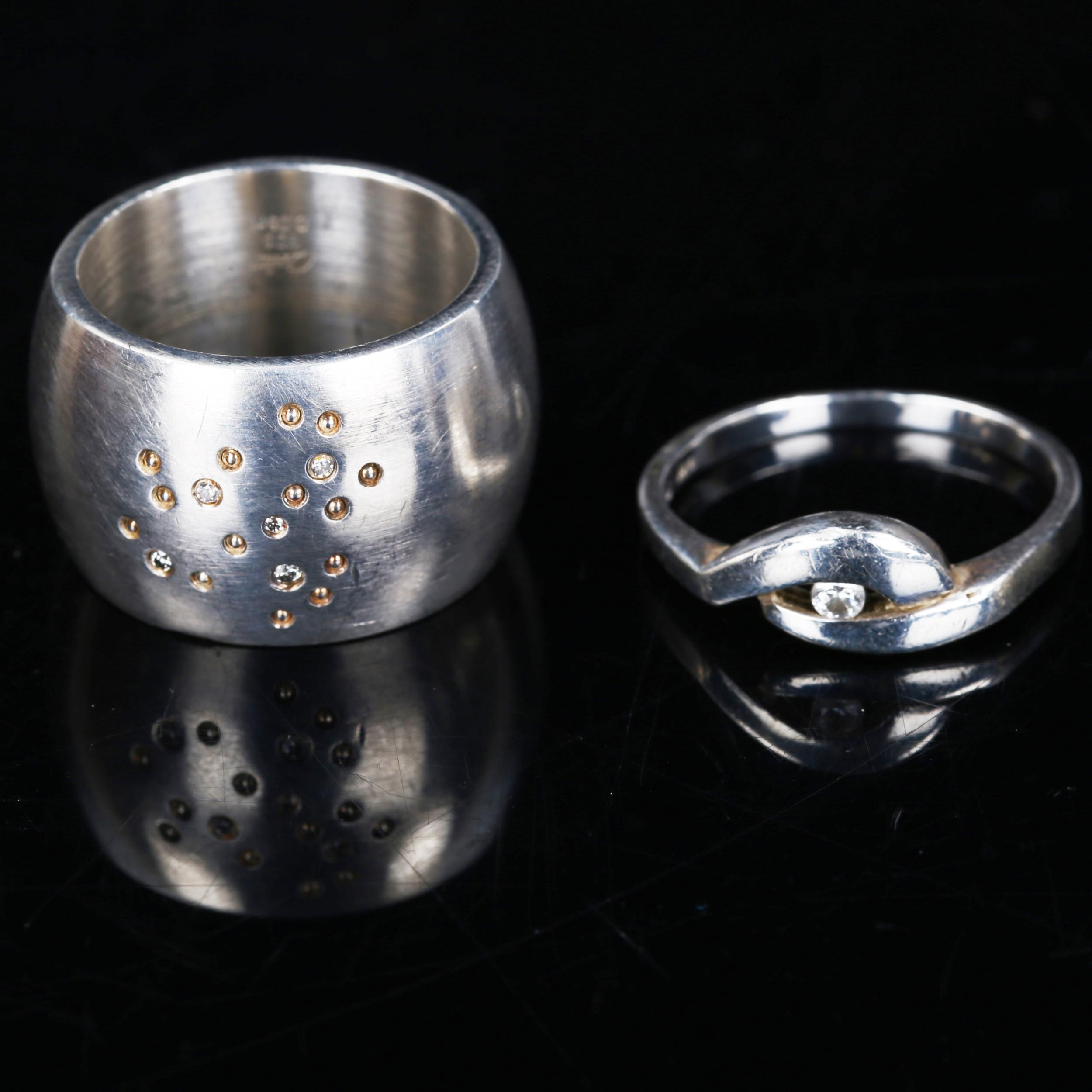 3 silver rings, including diamond example by Quinn, sizes M, and Q x 2, 37.1g total (3) No damage or - Image 2 of 4