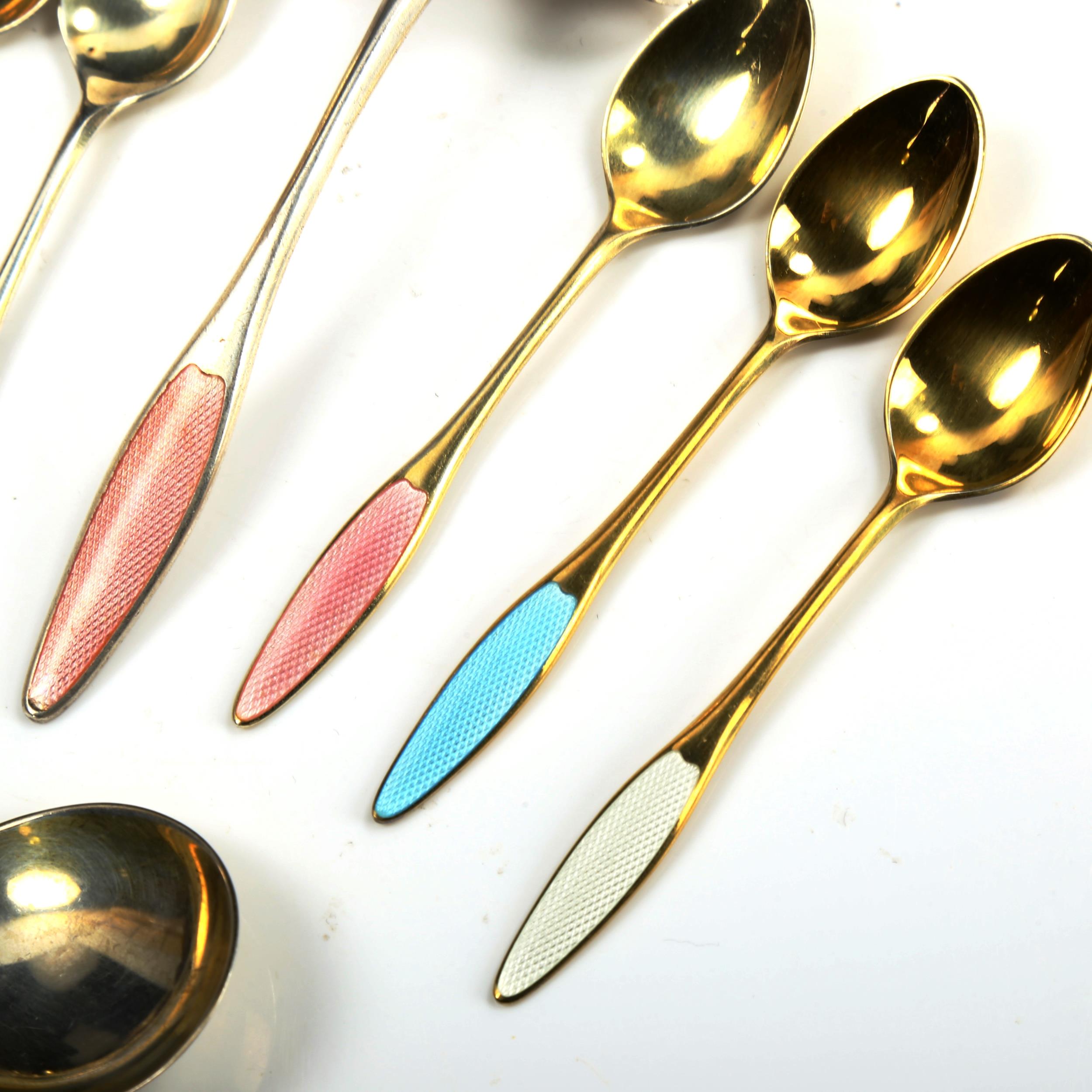 FRIGAST - a group of 15 Danish vermeil sterling silver and harlequin enamel pieces of cutlery, - Image 3 of 4