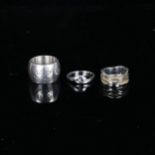 3 silver rings, including diamond example by Quinn, sizes M, and Q x 2, 37.1g total (3) No damage or
