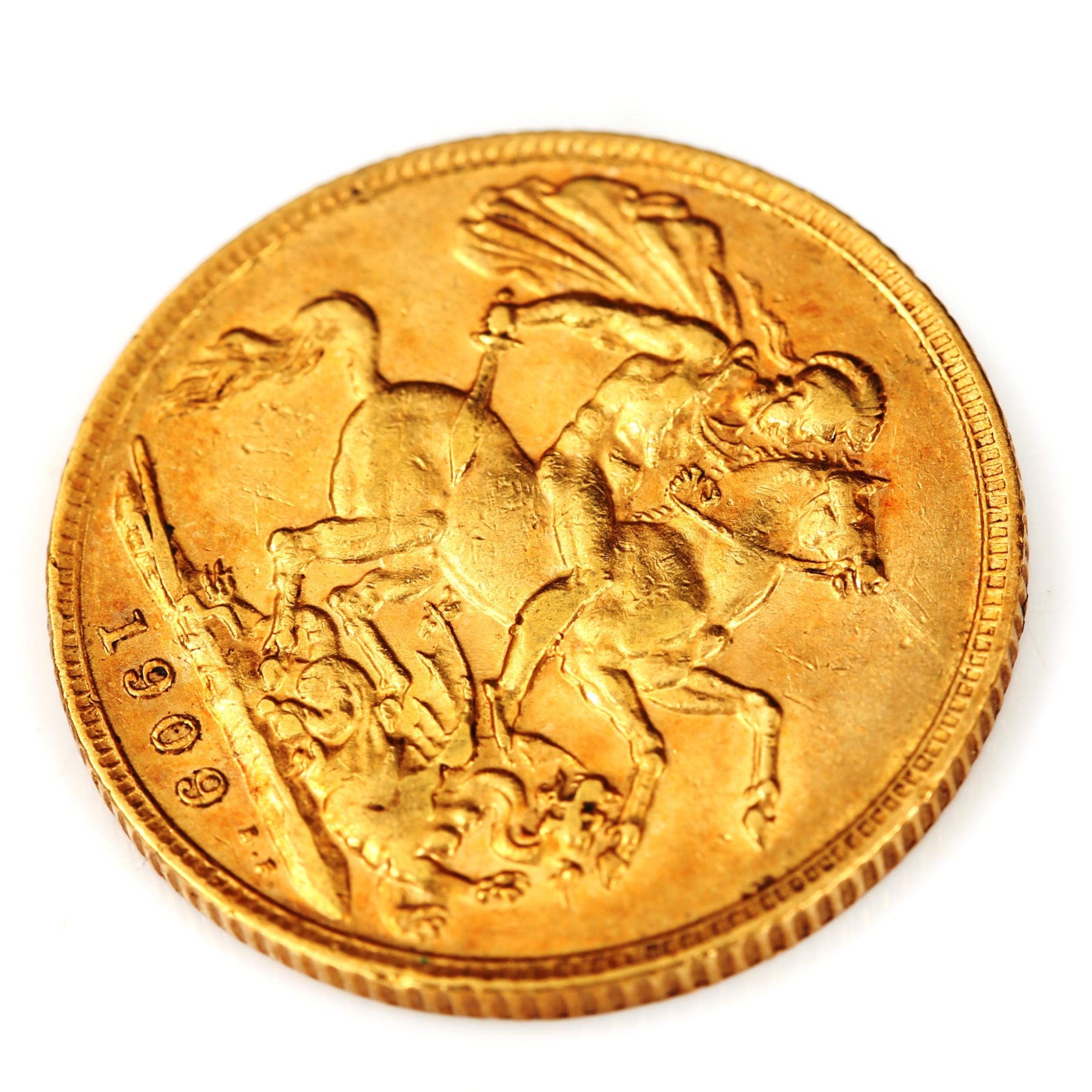 An Edward VII 1909 gold full sovereign coin, 7.9g - Image 3 of 3