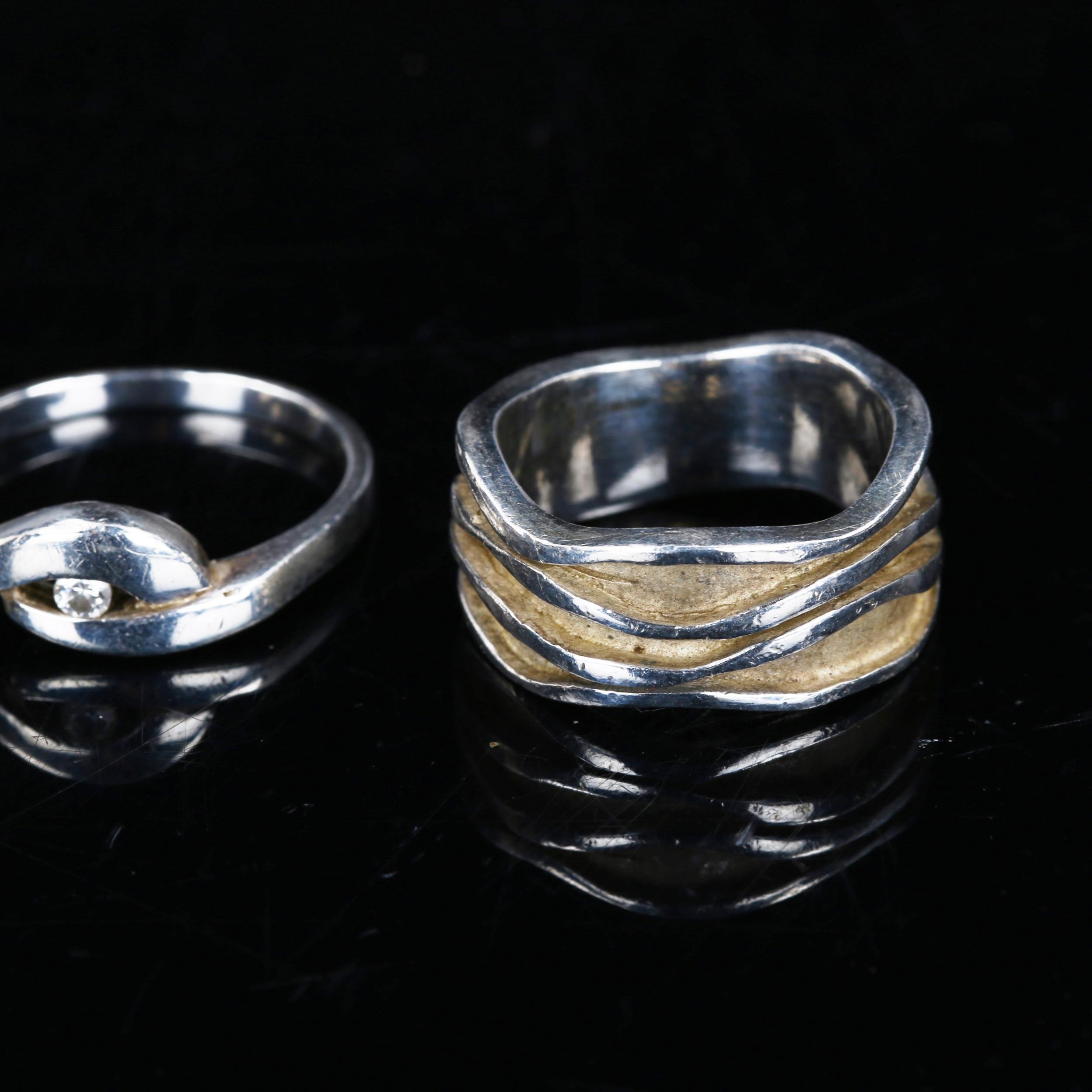 3 silver rings, including diamond example by Quinn, sizes M, and Q x 2, 37.1g total (3) No damage or - Image 3 of 4