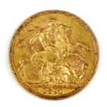 A Victoria 1891 gold full sovereign coin, Jubilee Head, 7.9g