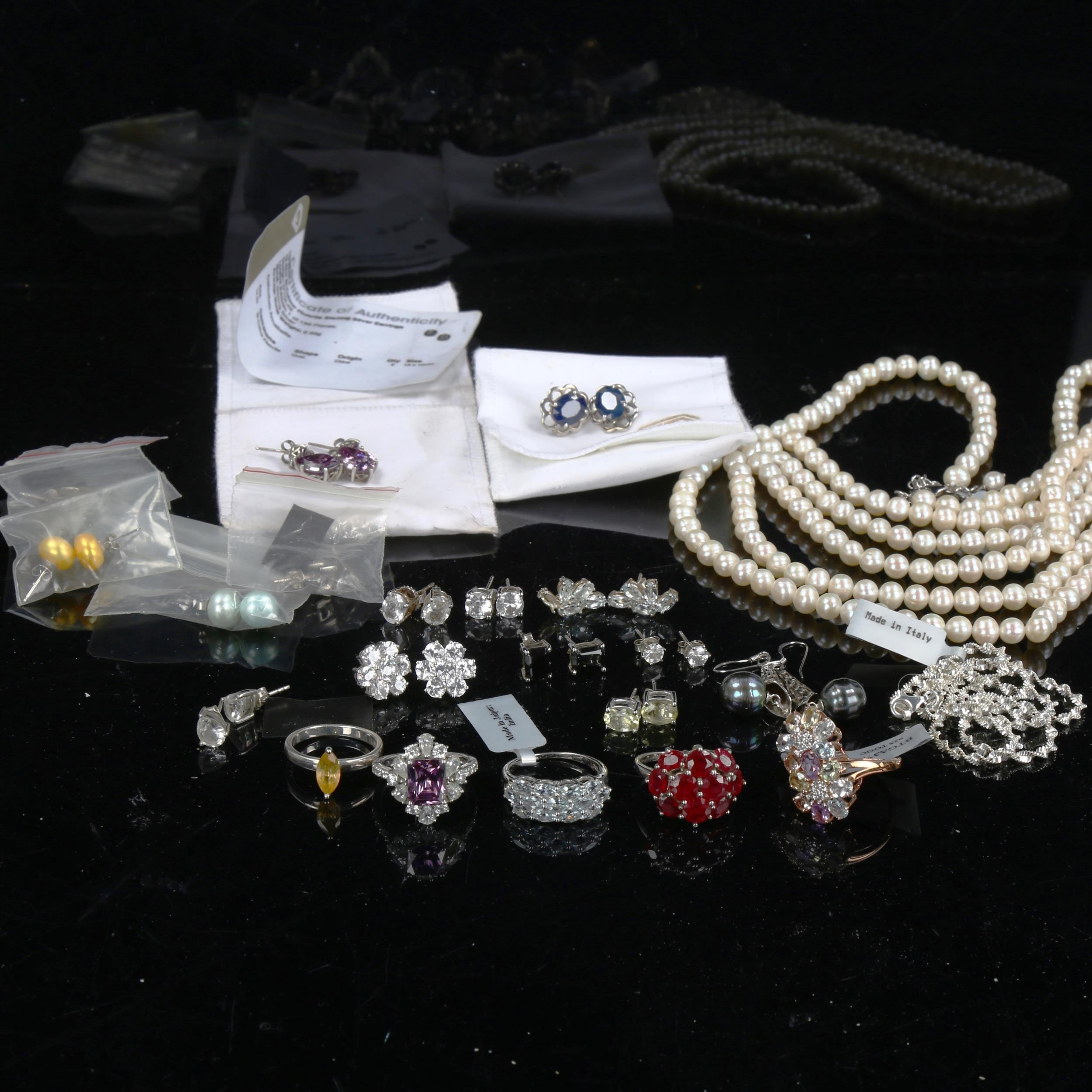 A quantity of modern silver stone set jewellery, most with gemstone certificates Lot sold as seen