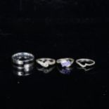 Various rings, including 9ct white gold blue stone crossover, 2g, stainless steel and black enamel
