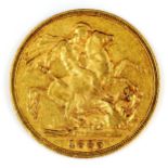 A Victoria 1885 gold full sovereign coin, Young Head, 7.9g