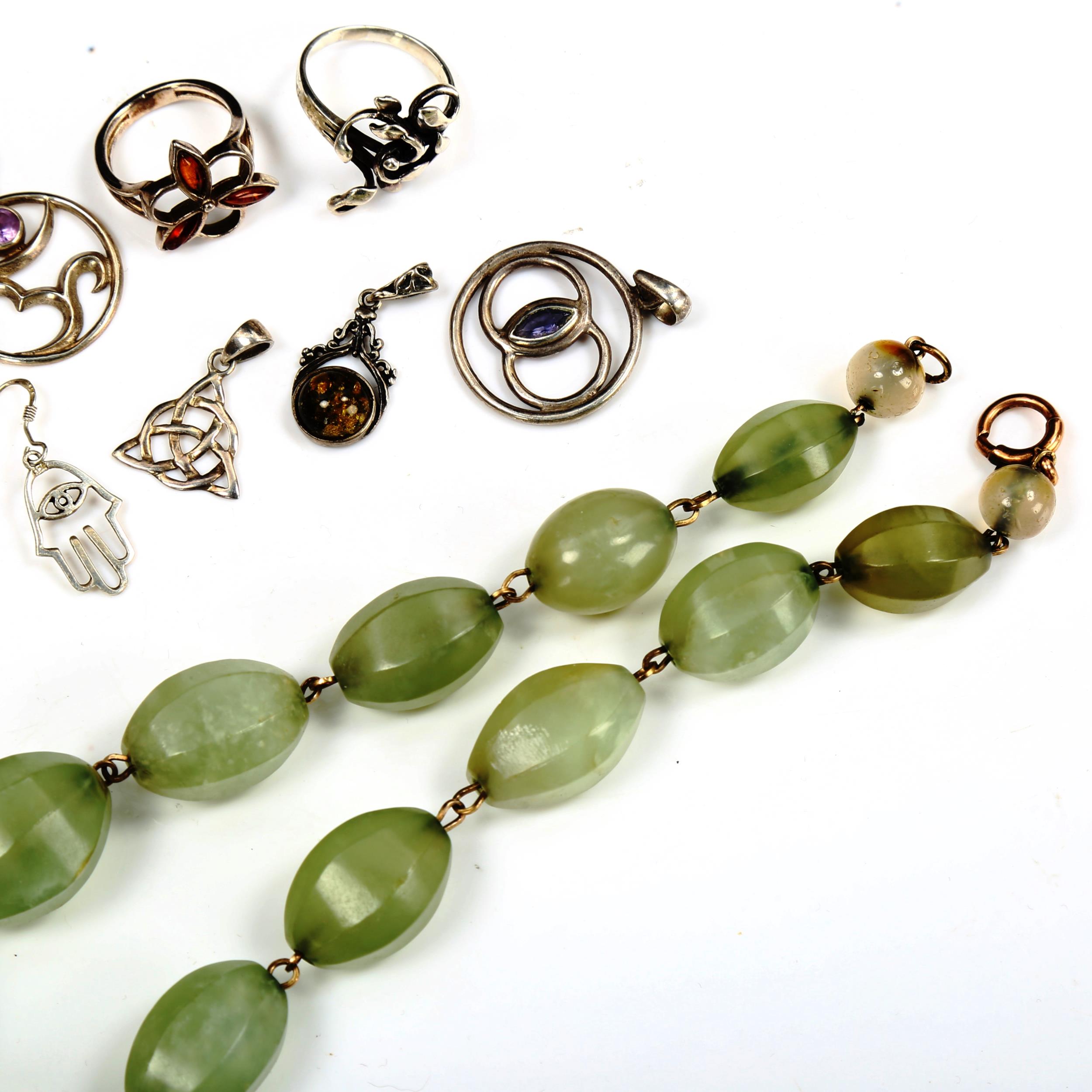 Various silver jewellery and a green hardstone necklace Lot sold as seen unless specific item(s) - Image 3 of 4