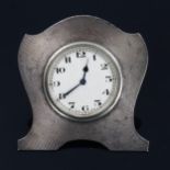 A George V Art Deco silver desk clock, engine turned decoration with silvered dial, Arabic