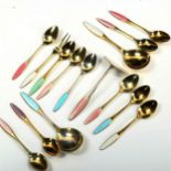 FRIGAST - a group of 15 Danish vermeil sterling silver and harlequin enamel pieces of cutlery,
