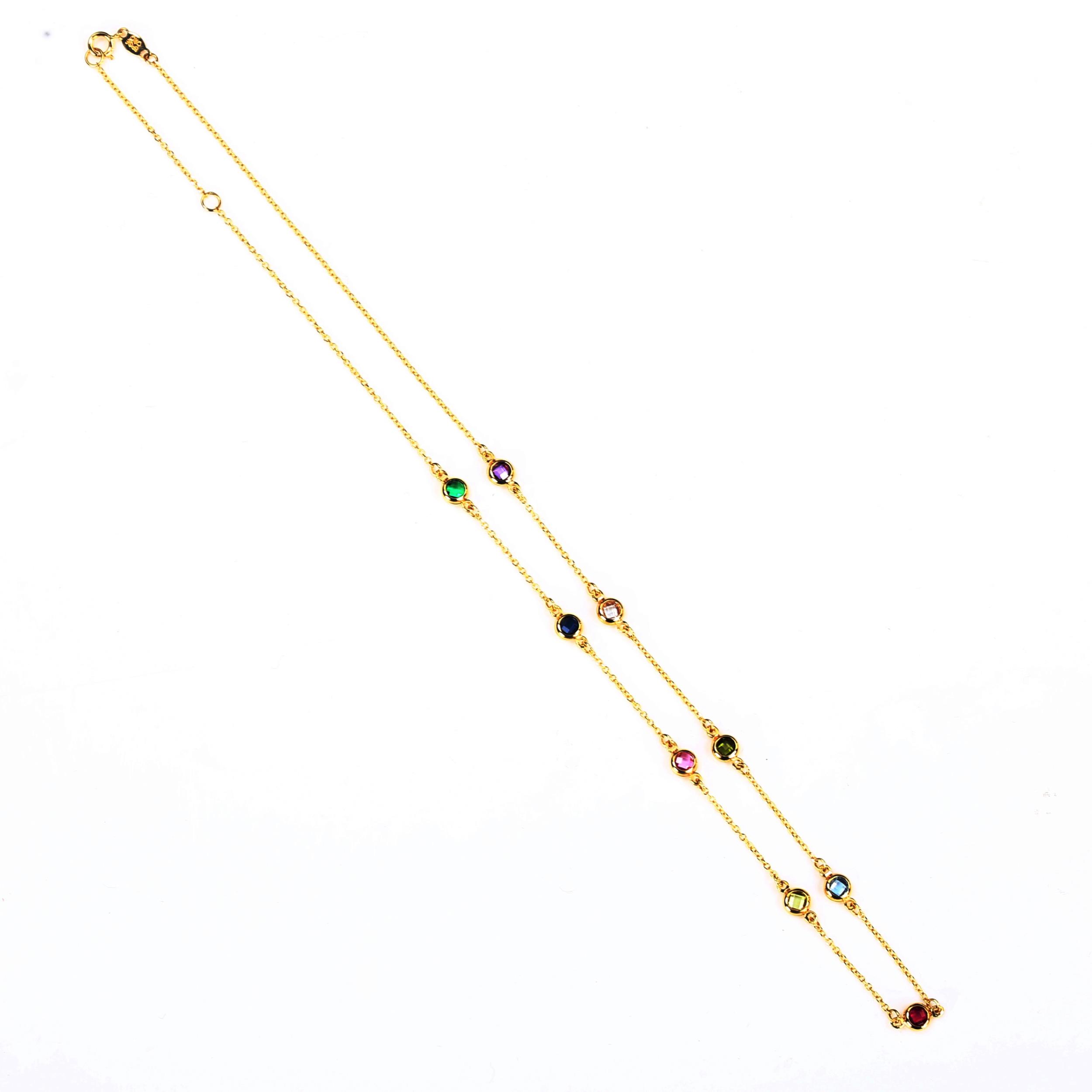 A modern 14ct gold gem set spacer necklace, length 42cm, 2.7g No damage or repairs, all stones - Image 3 of 4