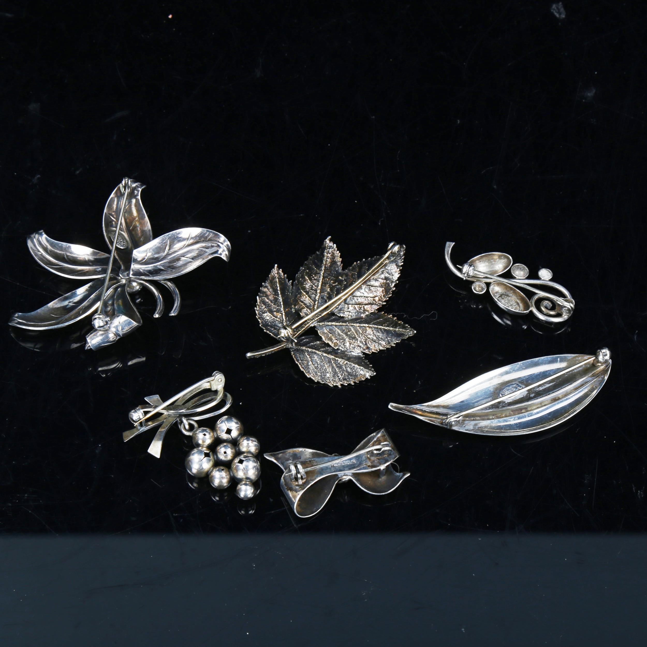 6 Vintage Danish stylised silver brooches, makers included Hermann Siersbol and John Lauridsen, - Image 2 of 4