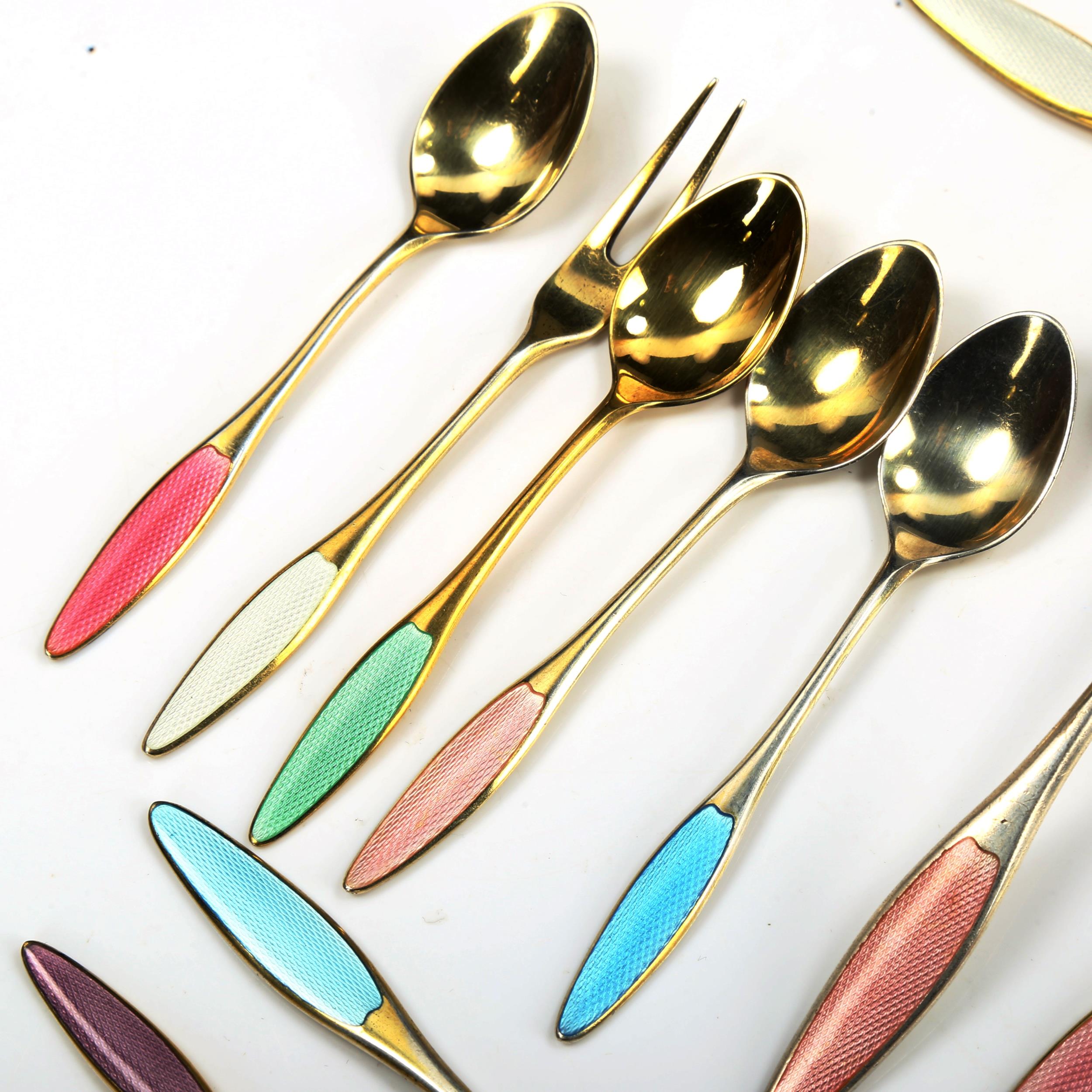 FRIGAST - a group of 15 Danish vermeil sterling silver and harlequin enamel pieces of cutlery, - Image 2 of 4