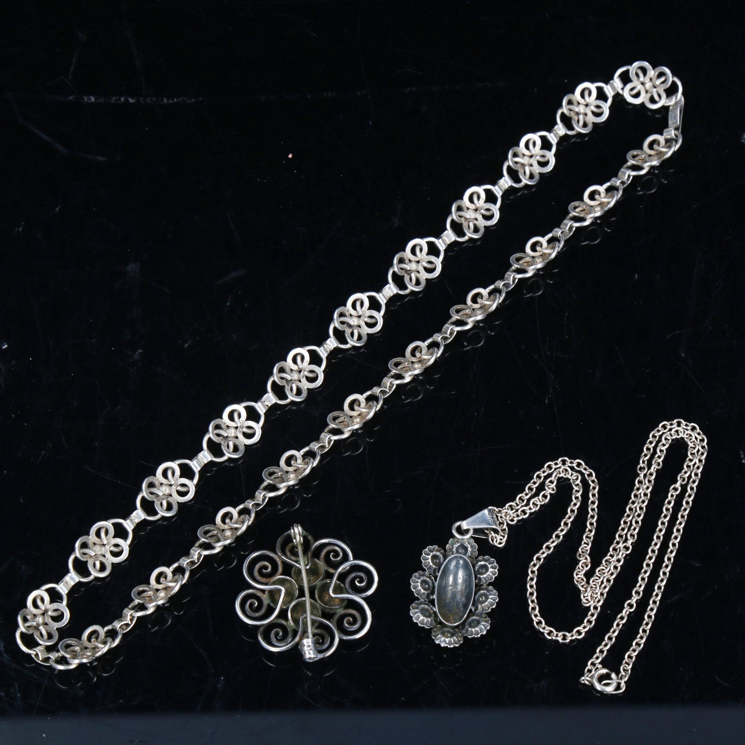 Various Danish stylised sterling silver jewellery, comprising necklace, pendant necklace and brooch, - Image 3 of 4