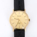 BULOVA - a Vintage 9ct gold quartz wristwatch, champagne dial with baton hour markers and sweep