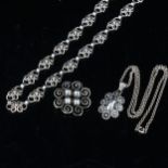 Various Danish stylised sterling silver jewellery, comprising necklace, pendant necklace and brooch,