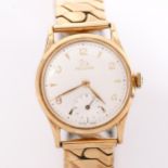 RECORD - a Vintage 9ct gold mechanical bracelet watch, silvered dial with eighthly Arabic numerals