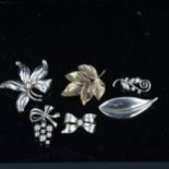 6 Vintage Danish stylised silver brooches, makers included Hermann Siersbol and John Lauridsen,