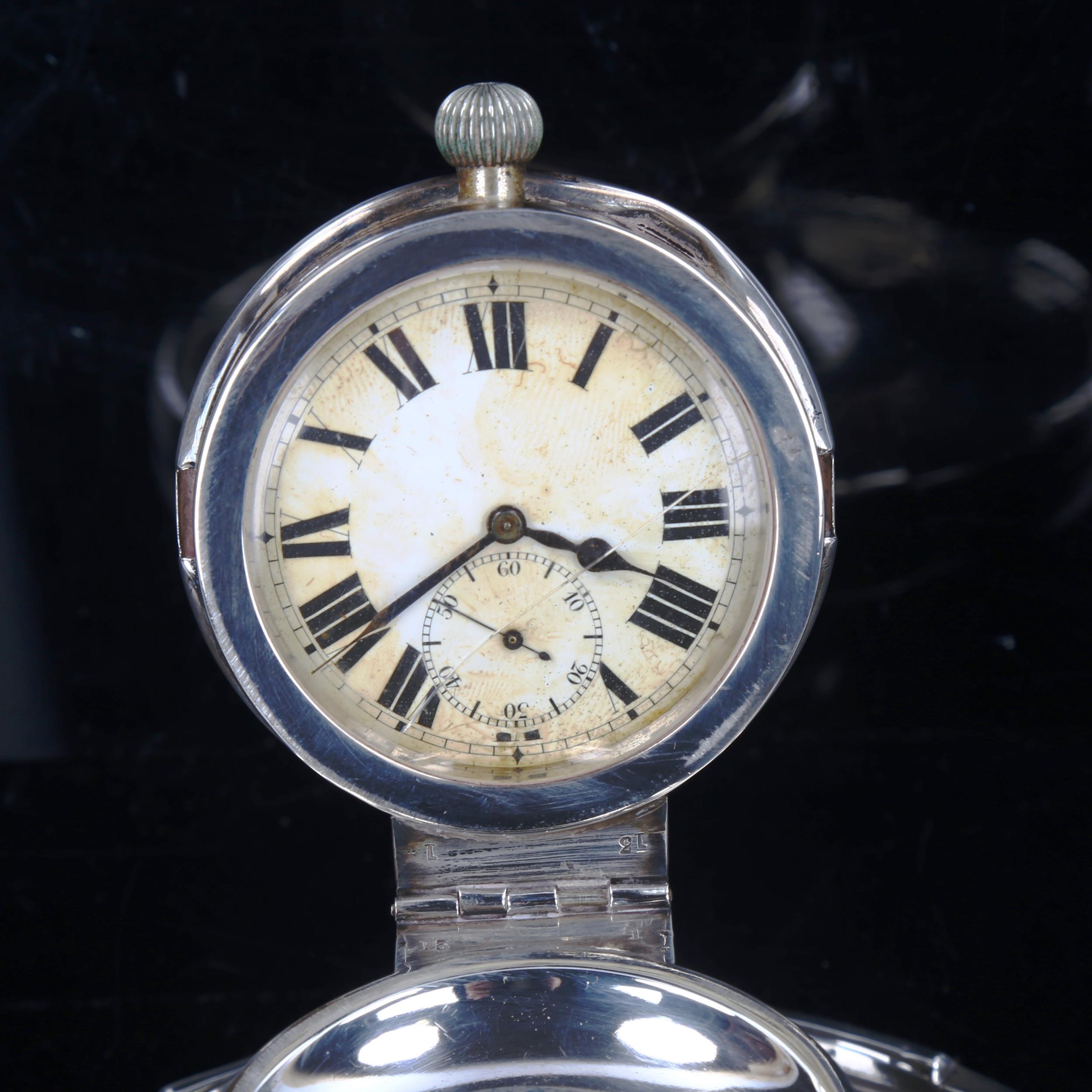 A George V silver-mounted pocket watch Capstan inkwell, with lid containing pocket watch movement - Image 2 of 4