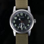 BULOVA - a stainless steel Military style quartz wristwatch, ref. 96A102, black dial with Arabic