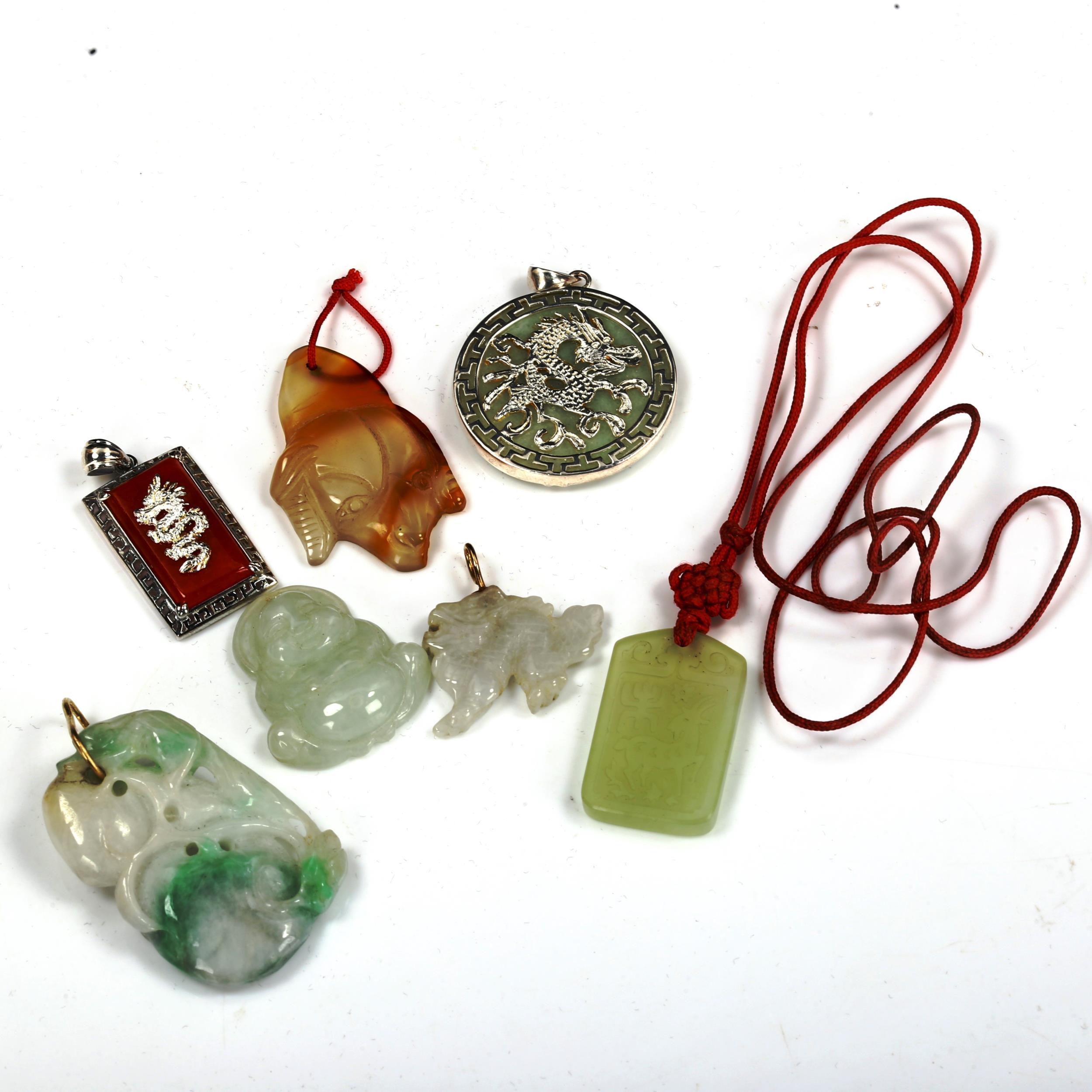 Various jade pendants, largest length 46.3mm, 71.3g total (7) No damage or repairs - Image 2 of 4