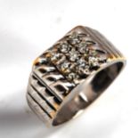 A modern 18ct gold diamond cluster signet ring, set with modern round brilliant-cut diamonds,
