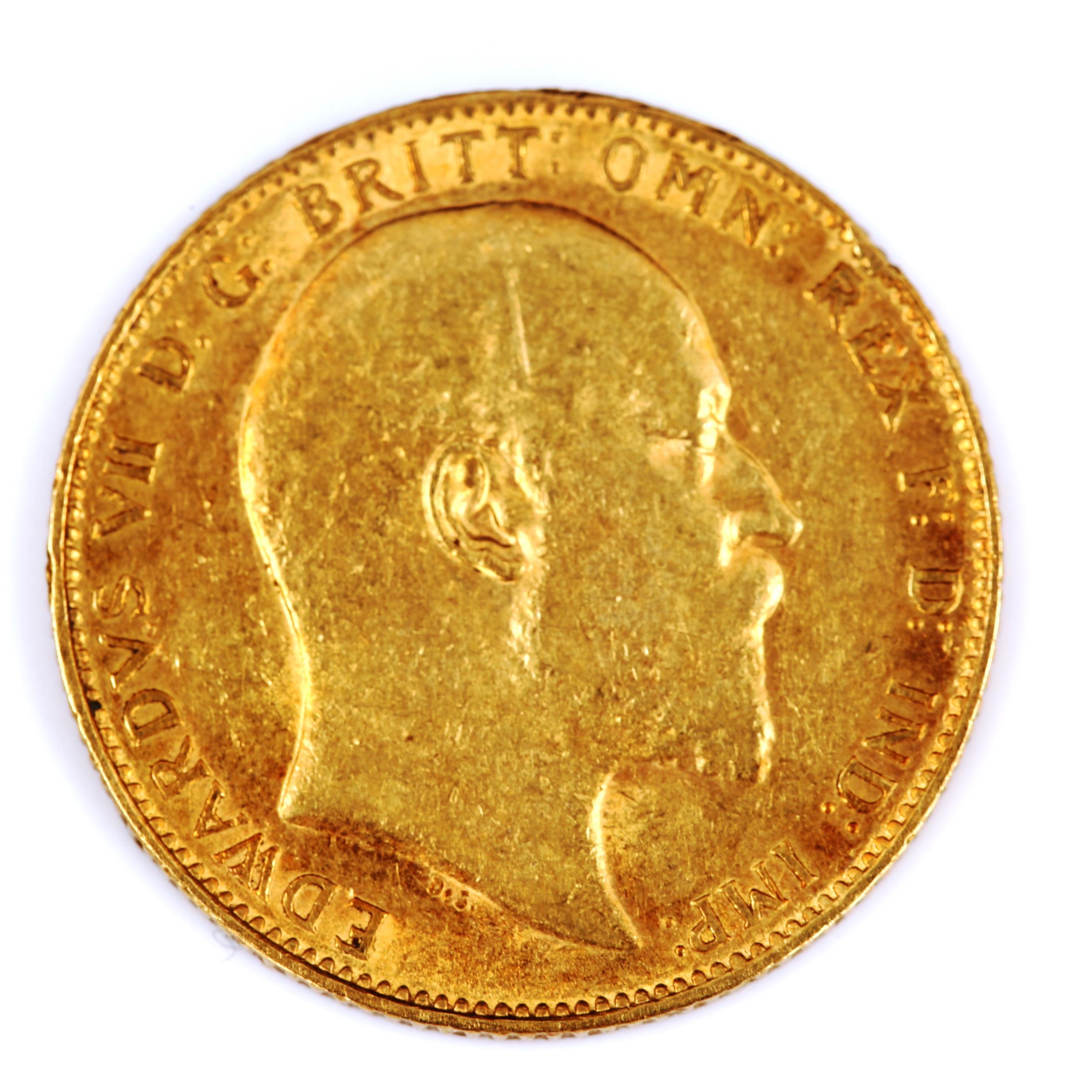 An Edward VII 1909 gold full sovereign coin, 7.9g - Image 2 of 3