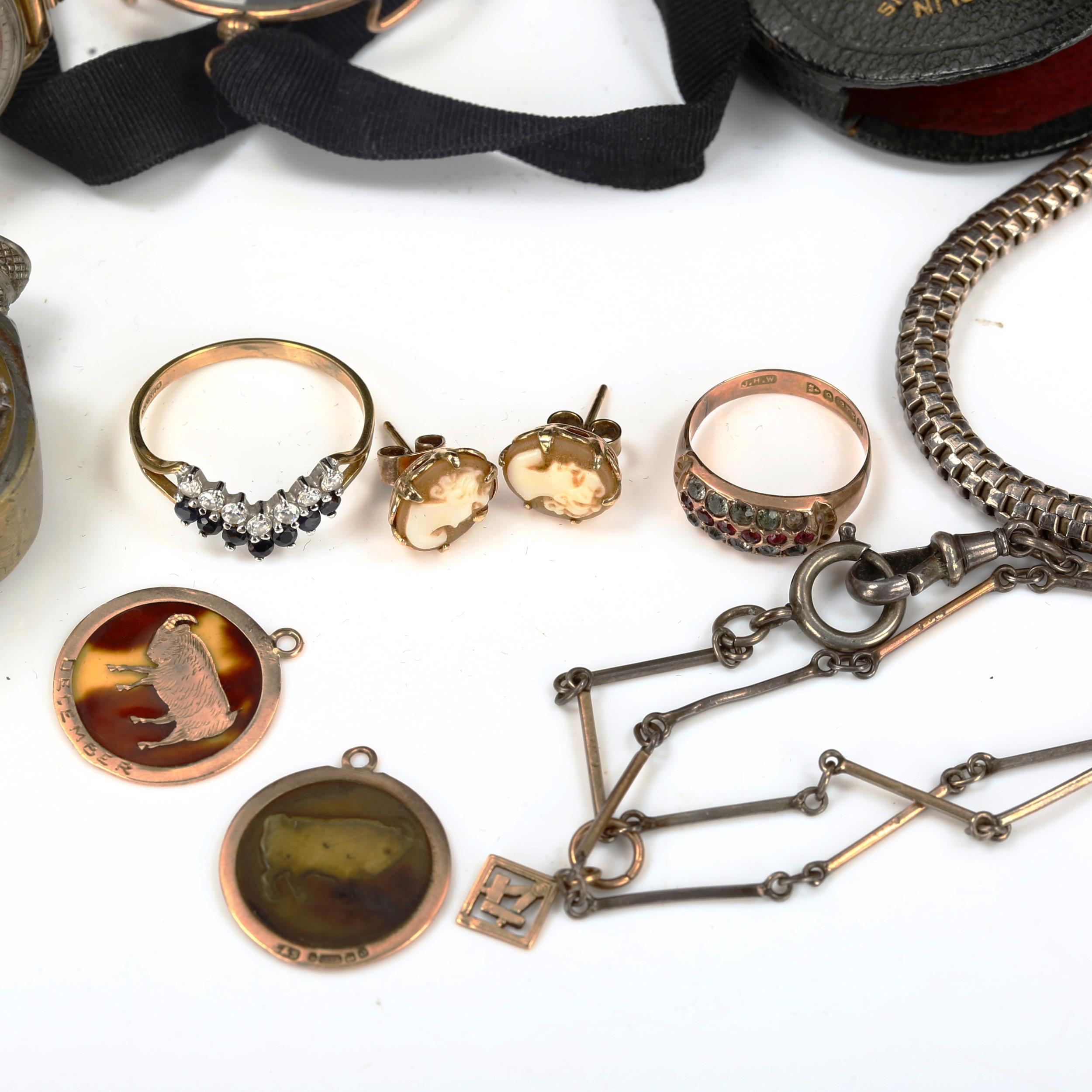 Various jewellery and collectables, including 9ct gold wishbone ring, 2g, 9ct rose gold triple-row - Image 2 of 4