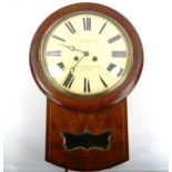 A 19th century walnut and mahogany circular drop dial 8-day wall clock, by Fritschler & Co of