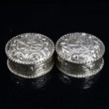 A pair of Antique Continental silver toilet boxes and covers, circa 1890, possibly Scandinavian,