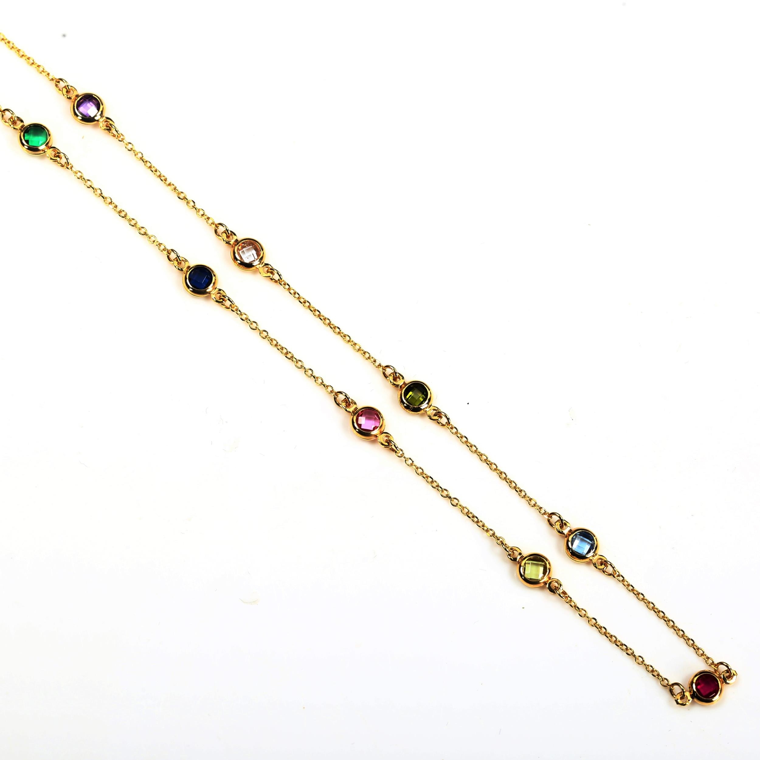 A modern 14ct gold gem set spacer necklace, length 42cm, 2.7g No damage or repairs, all stones