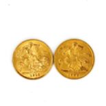 2 gold half sovereign coins, comprising Victoria 1900, and George V 1911, 7.9g total (2)