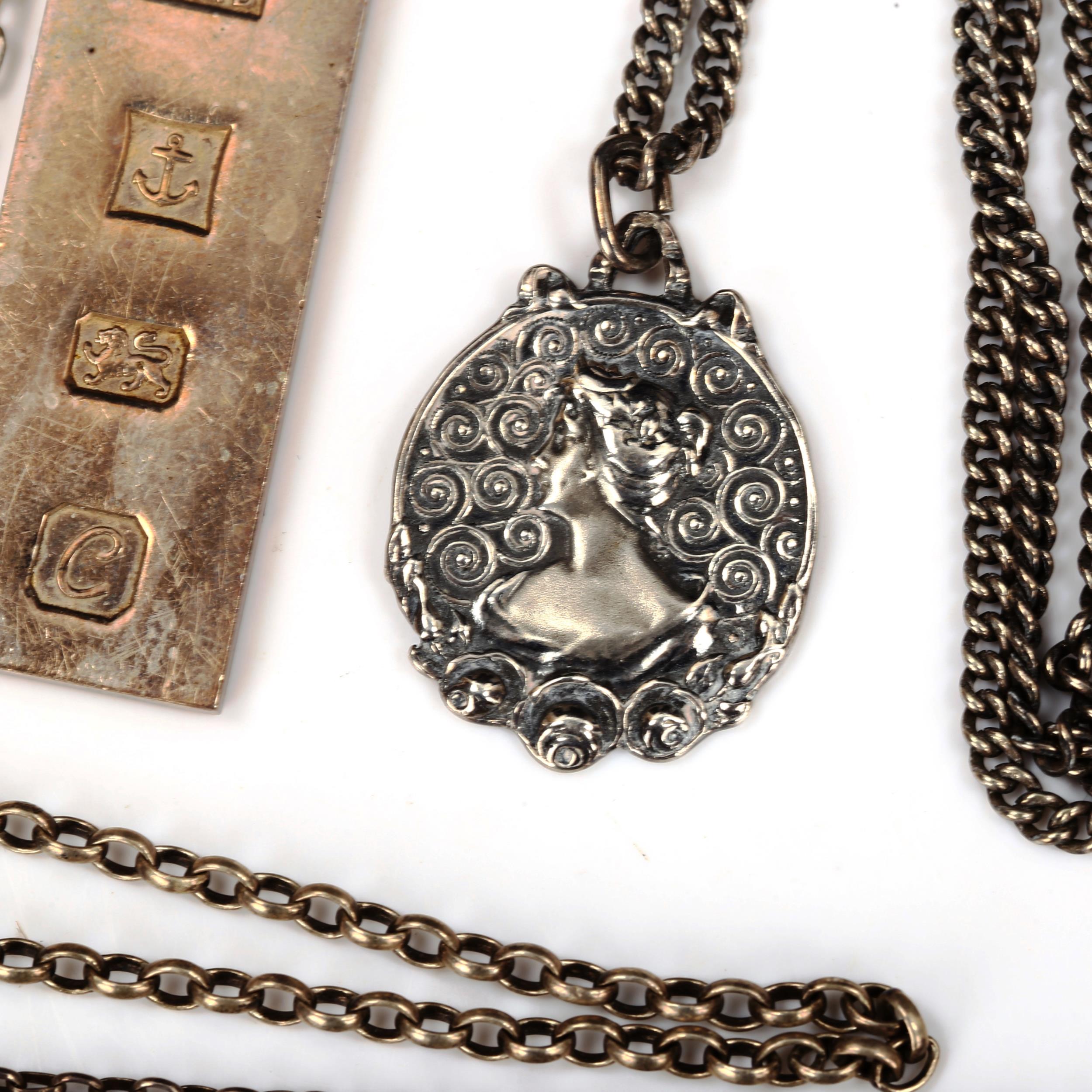 Various silver chains and pendants, including ingot and Art Nouveau, 75.6g total Lot sold as seen - Image 2 of 4