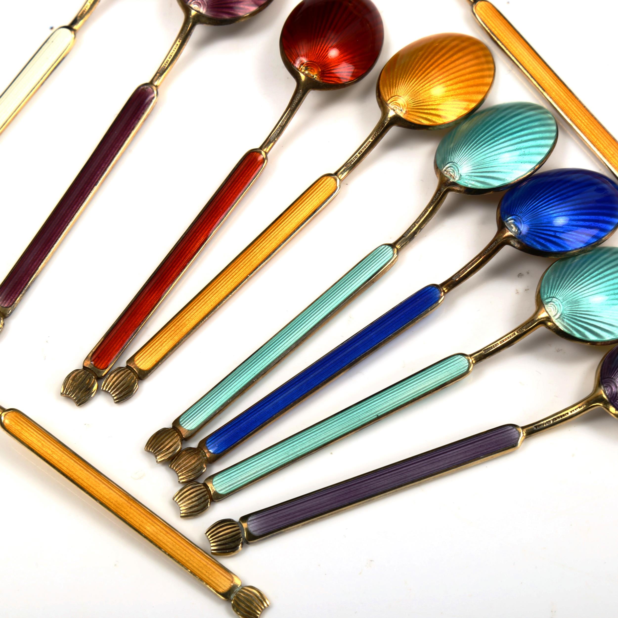 ANTON MICHELSEN - a set of 10 Danish vermeil sterling silver and harlequin enamel coffee spoons, - Image 4 of 4
