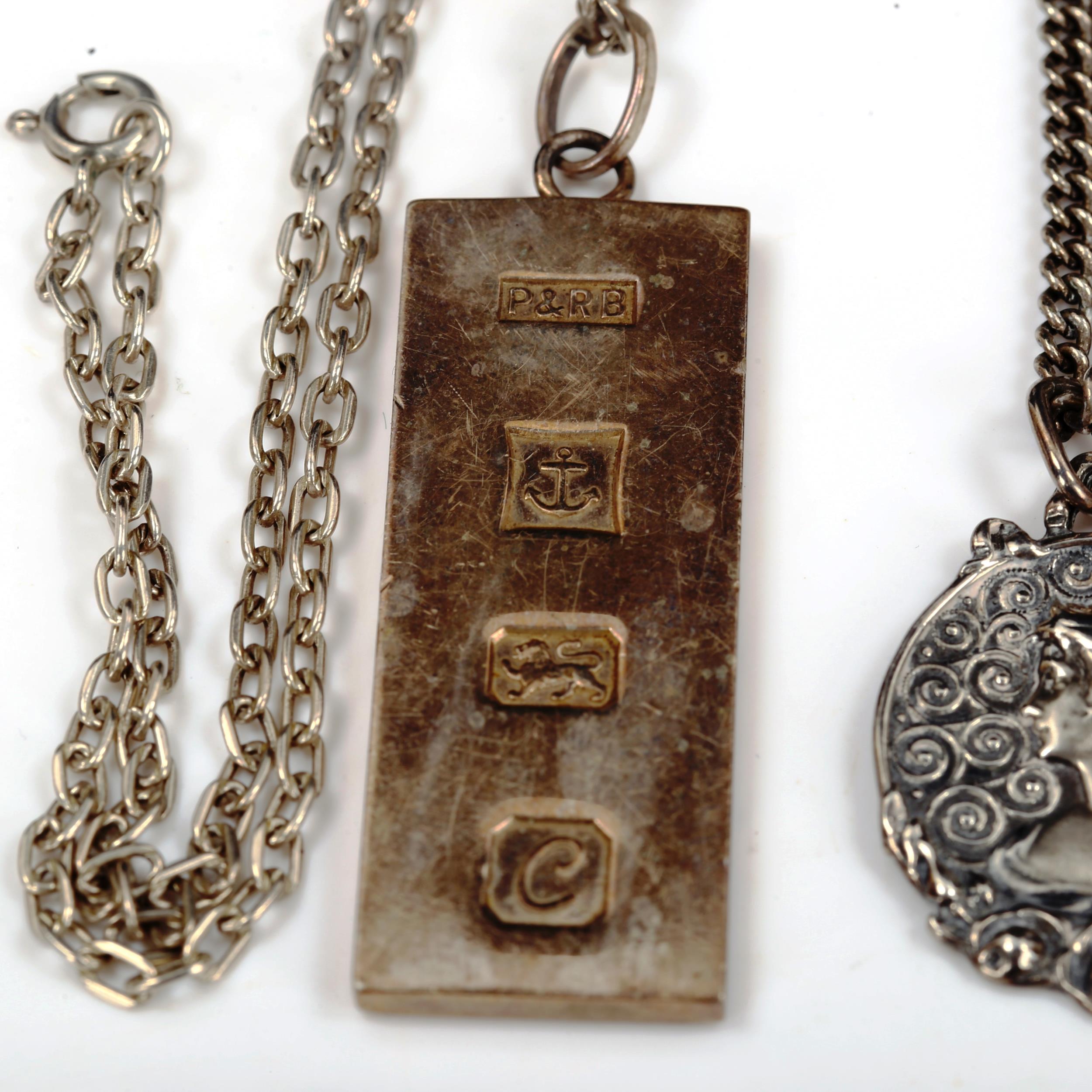 Various silver chains and pendants, including ingot and Art Nouveau, 75.6g total Lot sold as seen - Image 3 of 4