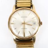 GARRARD - a Vintage 9ct gold automatic bracelet watch, silvered dial with gilt baton hour markers,