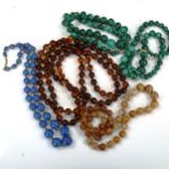 Various bead necklaces, including malachite, and lapis lazuli with 9ct gold clasp (5) Lot sold as s