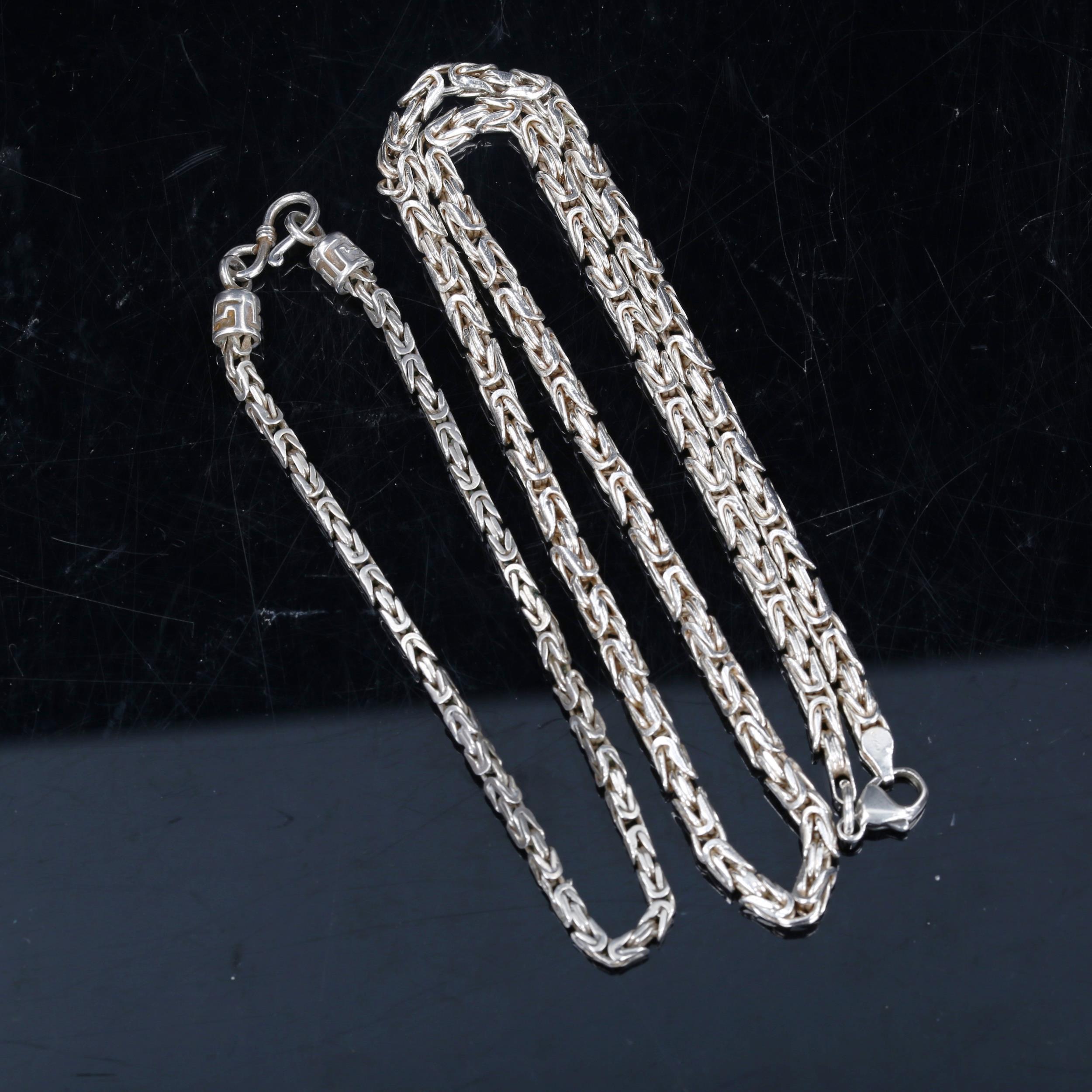 A modern Italian sterling silver bird cage link chain necklace and bracelet set, lengths 48cm and - Image 2 of 4