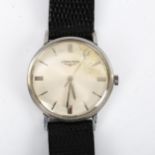 LONGINES - a Vintage stainless steel mechanical wristwatch, silvered dial with baton hour markers