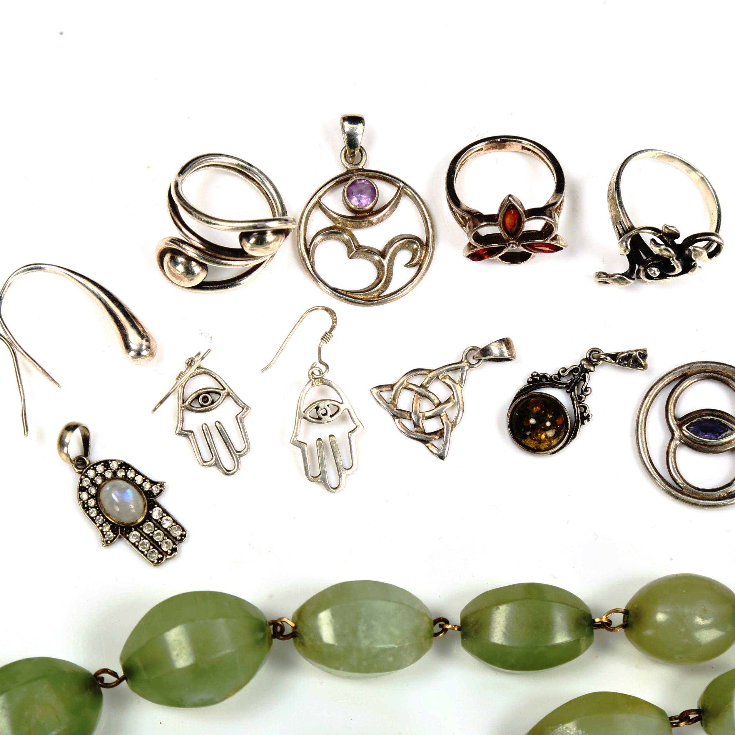 Various silver jewellery and a green hardstone necklace Lot sold as seen unless specific item(s) - Image 2 of 4