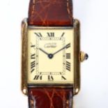 MUST DE CARTIER - a vermeil sterling silver Tank quartz wristwatch, ref. 590005, circa 1995, cream