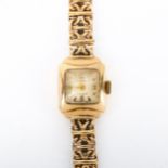 OLMA - a lady's Vintage 9ct gold mechanical bracelet watch, textured silvered dial with gilt