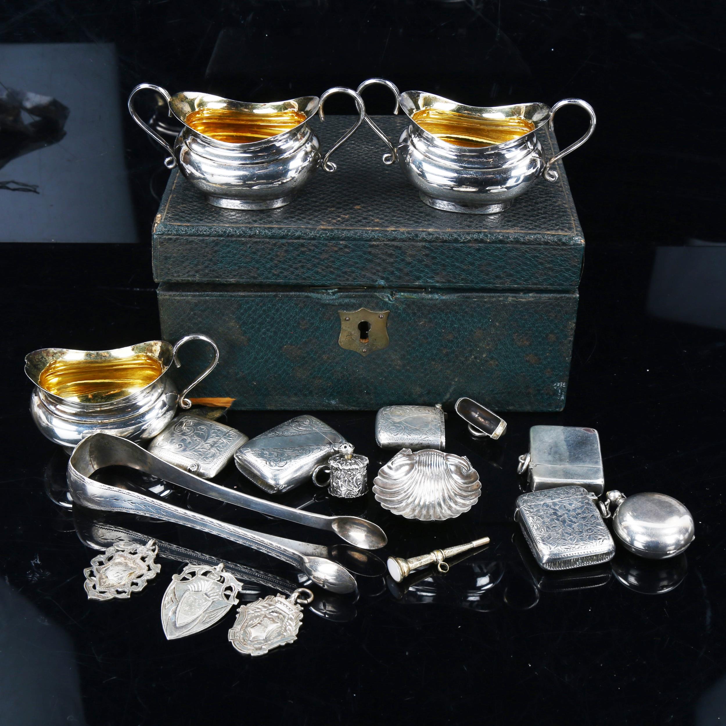 Various silver plate and collectables, including Vesta cases, Georgian Scottish sugar tongs, novelty