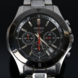 SEIKO - a stainless steel quartz chronograph bracelet watch, ref. 6T63-00G0, black dial with baton