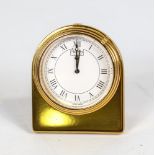 ASPREY - a modern gold plated Luxor quartz travel alarm clock, white dial with Roman numeral hour