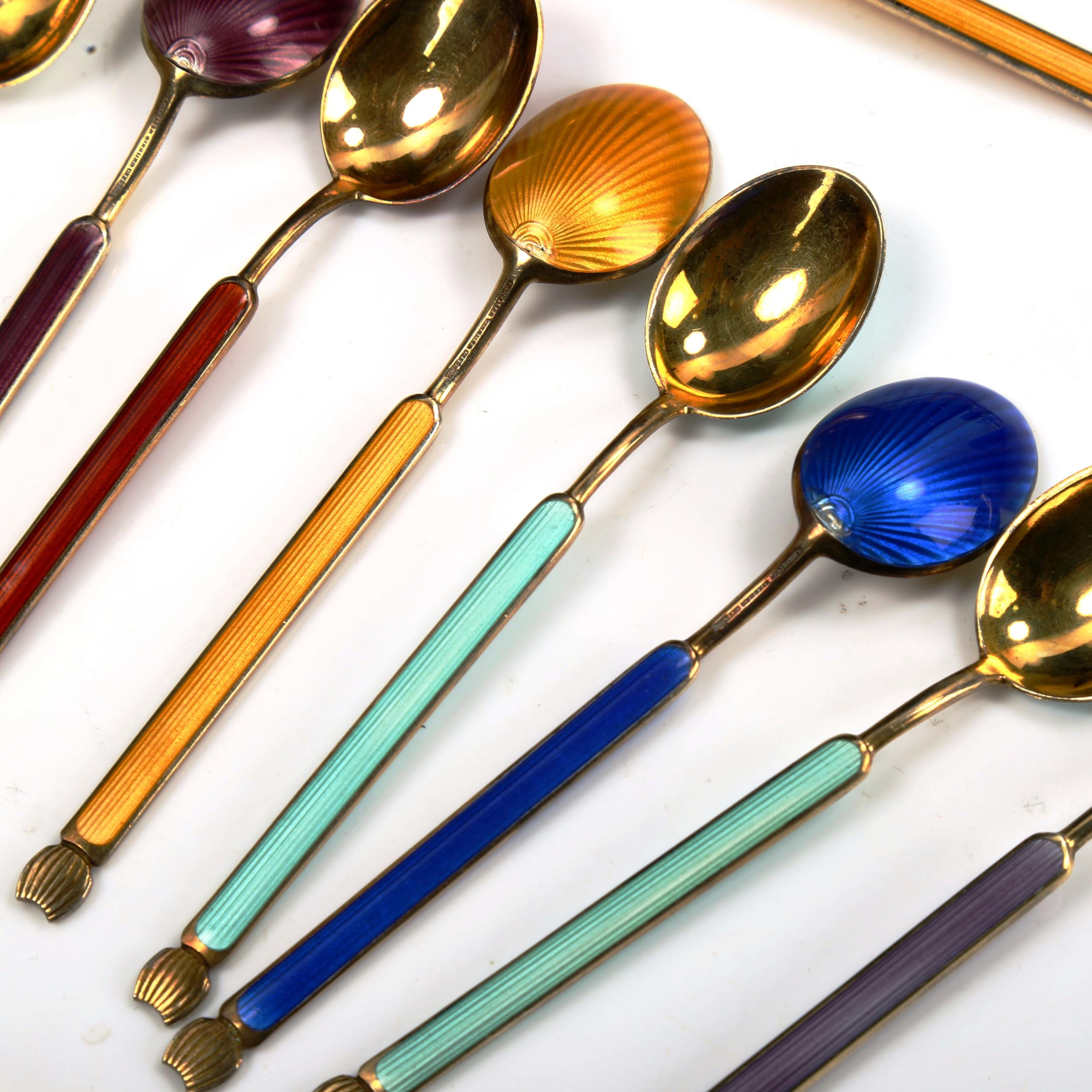 ANTON MICHELSEN - a set of 10 Danish vermeil sterling silver and harlequin enamel coffee spoons, - Image 2 of 4