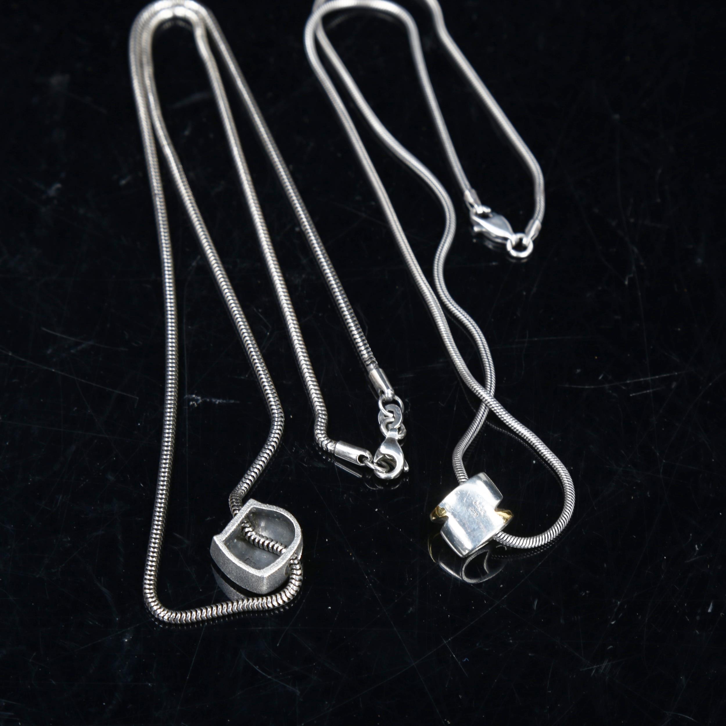 JENS JOHS AAGAARD - 2 Danish stylised sterling silver pendant necklaces, on snake link chains, 21.2g - Image 3 of 4