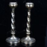 A pair of George V silver twist stem table candlesticks, by Sanders & Mackenzie, hallmarks